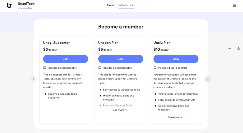 うなぎテックのBuy Me a Coffee　Membershipのページ